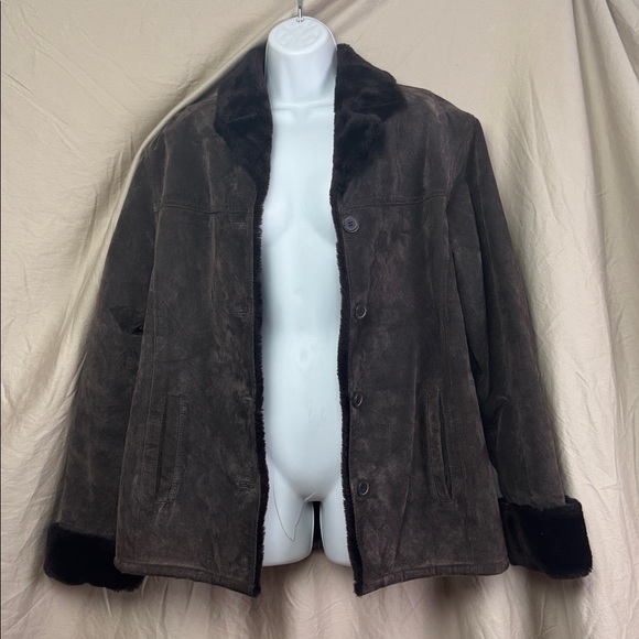 Adler collection suede leather jacket with faux fur trim size large - Picture 5 of 9